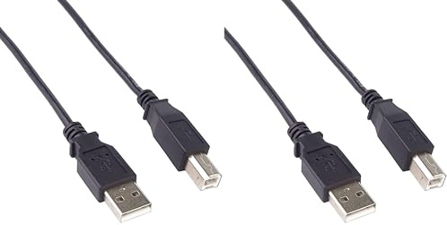 PremiumCord USB 2.0 High Speed Kabel M/M 3m, A Stecker auf B Stecker, USB Verbindungskabel für Scanner usw, Doppelt geschirmt, AWG28, Farbe schwarz, Länge 3m (Packung mit 2)