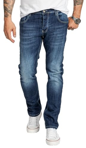 Rock Creek Herren Jeans Regular Fit Stretch Jeans Männerhose Herrenjeans Denim Hosen Herrenhose Straight Cut Stonewashed RC-2411 Blau W44 L38