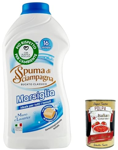 6x Spuma di Sciampagna Flüssigwaschmittel, 16 Wäschen, Laundry Liquid, 16 Washes 1 L + Italian gourmet polpa 400g