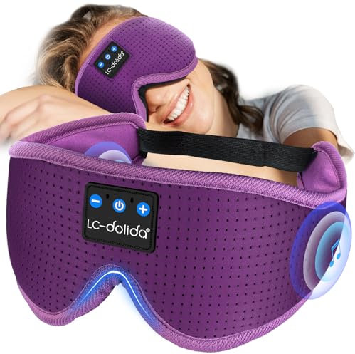 LC-dolida Schlafmaske mit Kopfhörer Bluetooth V5.4, 3D Schlafkopfhörer Atmungsaktive für Frauen Herren,Augenmaske Baumwolle Waschbar Schlafbrille mit Mikrofon für Reisen/Nickerchen/Yoga/Meditation
