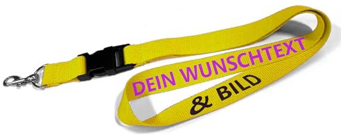 Kiwistar UG - Schlüsselband 25 mm - gelb - bedruckt mit Ihrem eigenen Schriftzug und Foto - individuell personalisiert - Lanyards Geschenkartikel Wunschtext