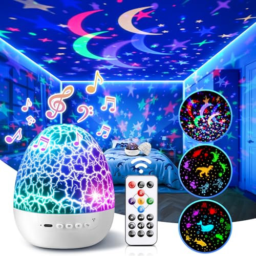 Dinosaurier Spielzeug Sternenhimmel Projektor Kinder, 15 White Noise Machine Baby, 93-Modi Dino Projektor, Fernbedienungen + 360° Drehung Dinosaurier Nachtlicht, Dino Ei Spielzeug Junge Geschenk