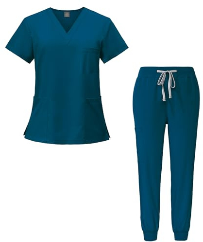 Meichoon Médico Mono Cuello en V Top Corto con 3 Bolsillos Pantalones Slim Secado Rápido y Tamaños Unisex DK05