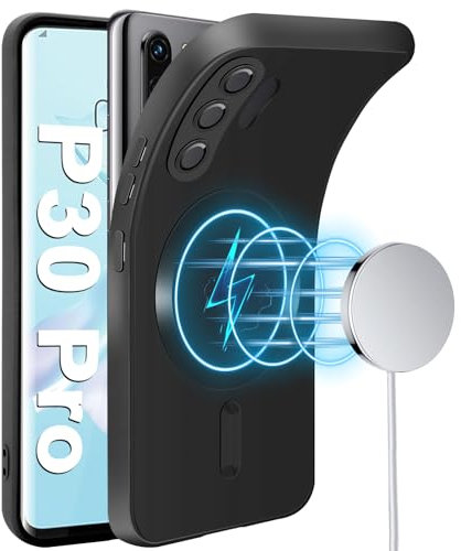 Magnet Handyhülle für Huawei P30 Pro Hülle [Kameraschutz Eingebaut] [Magnetische] [für Mag-Safe] Silikon Weiche Metall Matte Textur P30 Pro Handytasche Case Schutzhülle für Huawei P30 Pro (Schwarz)
