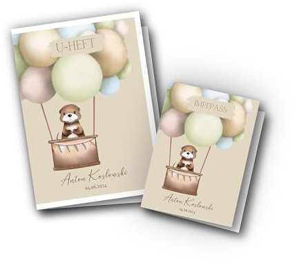U-Heft- und Impfpass Hüllen Set personalisiert, Untersuchungsheft mit Name und Geburtsdatum, viele Tiermotive, Geschenk zur Geburt, Taufe, Schutz UHeft und Impfpass (Otter)