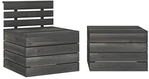 LIANGDONFC sitzgruppe Outdoor、möbelsets2-tlg. Garten-Sofagarnitur aus Paletten Kiefernholz DunkelgrauIdeal für Terrassen, Gärten