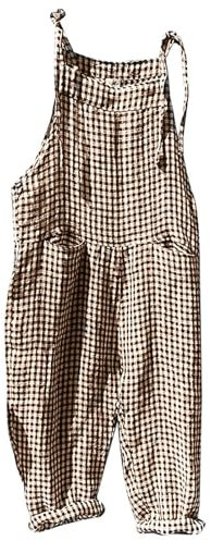 Salopette Donna Estiva In Lino Casual Big Pants Moda Donna Jumpsuit Monopezzi Ragazza Stampate Taglie Forti Con Spalline Tinta Unita Con Tasche Senza Maniche Vintage Pantaloni Tuta da Lavoro