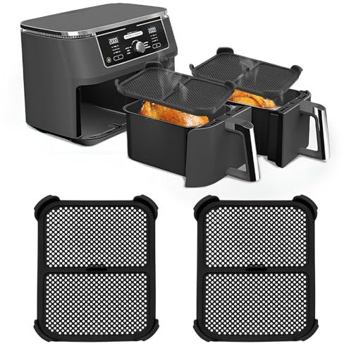 Grille Anti Projection pour Ninja Foodi AF400EU & AF451EU, 2 Pcs Réutilisable Accessoires Air Fryer Moule Silicone Air Fryer pour Prévient Eclaboussures Graisse(noir)