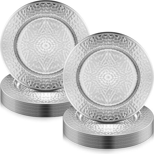 FillTouch 24 Packs Chargers Plates 13 Inch Stainless Steel Hammered Rim Charger Round Plates Bulk Elegant Dinner Plates Luxury Decorative Chargers for Wedding Party Catering Upscale Events (Silver)
