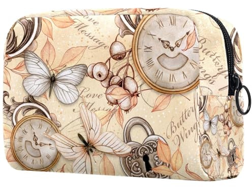 Vintage Clock Lock and Key Cosmetic Bag for Women, Travel Toiletries Bags Large Makeup Handy Pouch Organiser Bag with Zipper