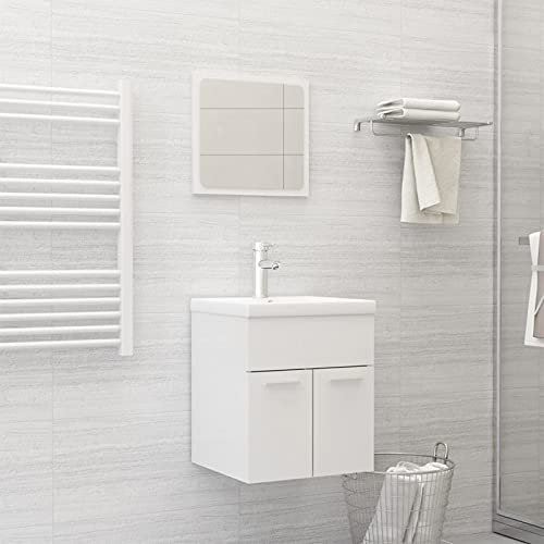 LAPOOH Conjunto de Muebles de baño aglomerado Blanco Brillante, Muebles para Baño, Muebles para Lavabo, Armario Baño - 3070862