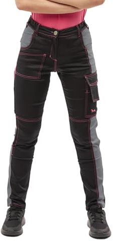 strongAnt Pantalones de Trabajo Mujer Stretch con Bolsillos para Rodilleras - Negro/Gris, Talla: 40