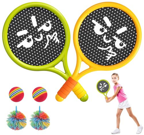 YBCCBY Ensemble de raquettes de tennis pour enfants - Jeux de balle - Jeux de plage - Avec 4 balles d'entraînement - Raquette de badminton - Pour l'extérieur et l'intérieur