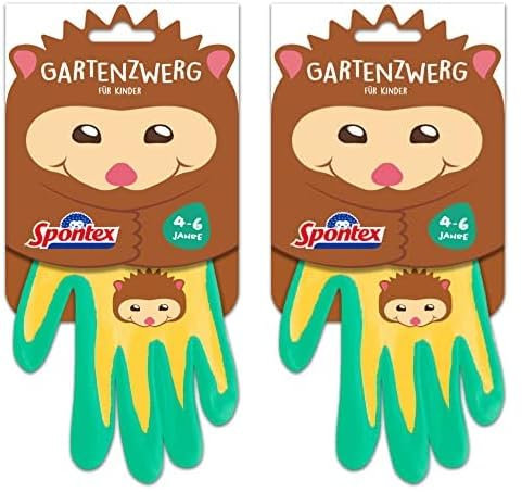 Spontex Gartenzwerg Handschuhe, Gartenhandschuhe für Kinder, ideal für das Spielen und Arbeiten im Garten, mit Nitrilbeschichtung, Farbe nicht frei wählbar, 1 Paar, 4-6 Jahre (Packung mit 2)