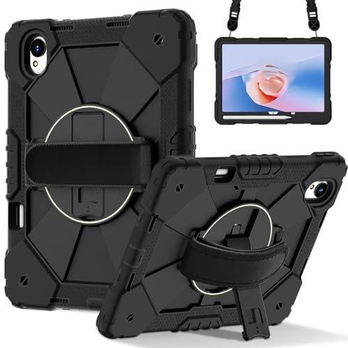 Funda para Huawei MatePad 11.5S de 11.5 pulgadas para tablet 2024, resistente protector, soporte giratorio 360, soporte para lápices, correa de hombro (negro + negro)