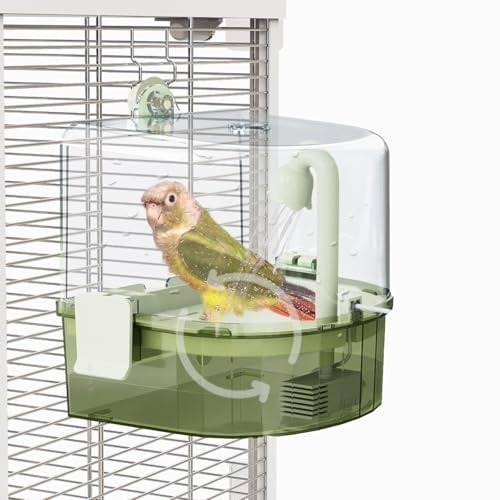 YOOSO WING Water Circulation Bird Bath, Hanging Cage Shower Box(Green)