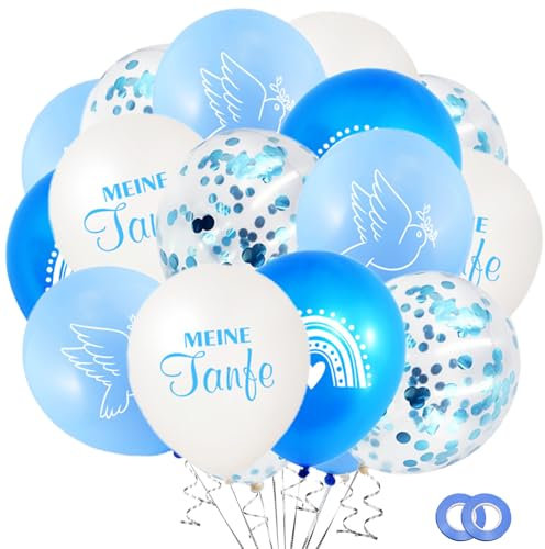 KOBOKO Taufe Deko Junge Blau, 24 Stück Deko Taufe Junge Taufe Luftballon, 12 Zoll Taufdeko Junge Taube Regenbogen Muster Ballons, Kommunion Deko Blau Taufe Ballon, Tauf Deko Luftballons Weiß