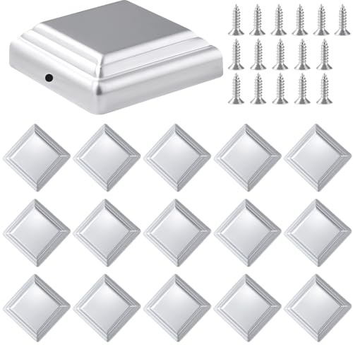 Hlimior 16 Pack Silver Fence Post Caps 4x4 Inch (101x101mm) Steel Post Toppers for Wooden Fence Posts – Galvanised Weatherproof Decking Post Caps for Garden Fence Protection and Decoration