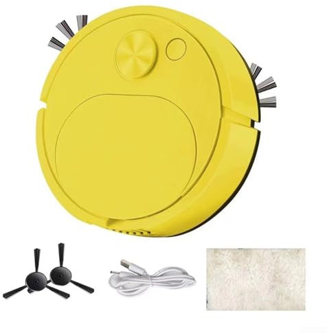 Robot aspirapolvere ultra sottile con mocio per peli di animali domestici, navigazione intelligente, ricaricabile, robotico per Hoover per tappeti pavimenti duri (giallo)