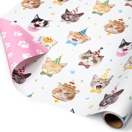 WERNNSAI 1 Rolle Katzen Geschenkpapier 5m x 43cm Katzenmotiv | Katzen Geburtstagsparty Rosa Pink Dekoration Mini Rolle Geschenkverpackung für Mädchen Kinder