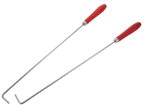 DECORNIJIA 2 Pezzi Fire Poker Stick con Manico in Legno Attrezzi Portatili per Stufa e Falò in Acciaio Inossidabile Resistente Gancio Carbone per Regolazione Combustibile Accessori per