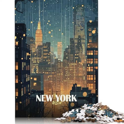 Nacht-Puzzle „New Yorker Stadtbild“ – 500 Teile – Holzpuzzle für Erwachsene – Stressabbau – 500 Teile (52 x 38 cm)