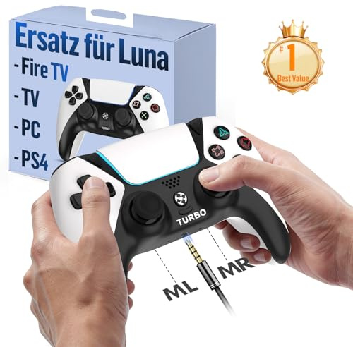 Für Luna Controller, Cloud Gaming Gamepad für Fire TV Stick, Wireless Manette mit ALPS Joysticks Ohne Drift, Paddels, Turbo, Kompatibel zu Samsung TV, PC, Android,1200mAh Akku Aufladbar, Weiß