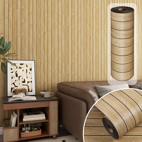 Decotalk Papier Peint Adhésif Mural Chambre Adulte en Bois 30X500cm Naturel 3D Panneau Mural Decoratif Adhesif Marron PVC Decoratif Peut être Coupé Panneaux Muraux Adhesif Décoratif Intérieur Mur