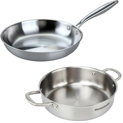 Fackelmann Vita3 Set de Sartenes, incluye Sartén 28 cm y Guisera 28 cm, Acero Inoxidable Triply sin Antiadherente, Libre de PFA, Aptas para Inducción y todo tipo de Cocinas, Aptas para Lavavajillas