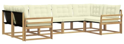 vidaXL Outdoor-Sofagarnitur mit Kissen 6 pcs Weiß und Creme, Garten-Sofa, modernes Outdoor-Sitzset, strapazierfähige Terrassenmöbel, gemütliche Lounge für Dein Wohnzimmer