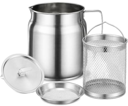 2L Oil Filter Pot, 304 Stainless Steel Deep Fryer Oil Pot | for Kitchen Cooking, Frying, Camping Outdoor