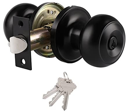 Probrico 1PC Black Entrance Door Knob Locker Stainless Steel Door Lock Set Exterior Door Handle with Key(Different Key)