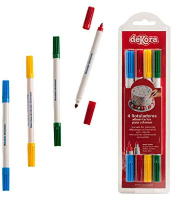 Dekora - Rotuladores Doble Punta con Tinta Comestible para Decorar Cupcakes, Fondant o Papel Comestible - 4 Colores