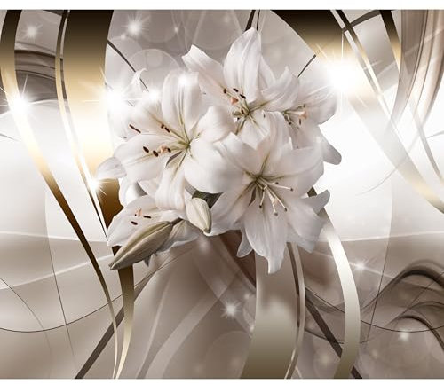 decomonkey Fototapete Blumen Lilien 300x210 cm XL Tapete Wandbild Wandbild Bild Fototapeten Tapeten Wandtapete Wand Schlafzimmer Wohnzimmer Abstrakt 3d Effekt beige