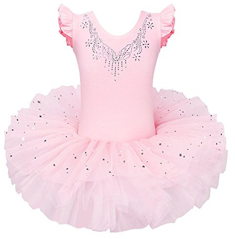ZNYUNE Bambine Ragazze Vestito Tutu da Balletto per Ballo Strass a Manica Corta di Usura di Ballo Abiti 3-8 Anni