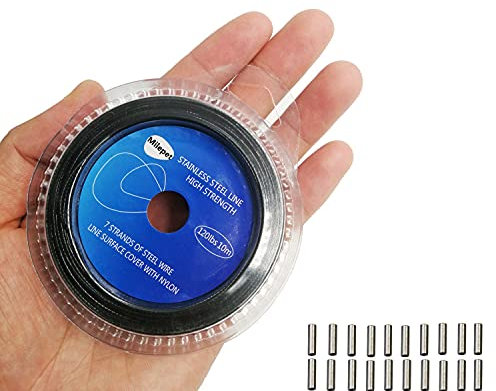 Black Fishing Wire Line: 10LB-200LB Stainless Steel Fishing Leader Wire 10 Meter with 20pcs Crimps Sleeves (100LB)