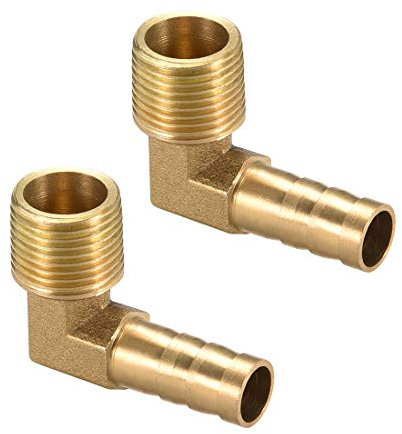 sourcing map Raccord Cannelé Tuyau Barbillon Laiton 90° Coude 10 mm Barbelé à 3/8 PT Mâle Tuyau 2Pcs