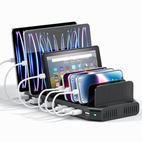 Alxum 60W USB Ladestation Mehrere Geräte 10 Ports Mehrfach Handy Tablet Ladestation für Mobiltelefon, Tablet, Schwarz