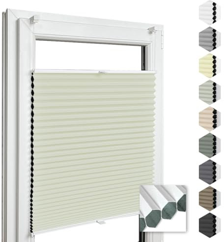 Home-Vision® Premium Doppelplissee Wabenplissee ohne Bohren mit Klemmfix (Weiß-Creme, B45cm x H200cm) Modern Klemmfix Blickdicht Plissee Sonnenschutz Hitzeschutz Jalousie für Fenster Thermo