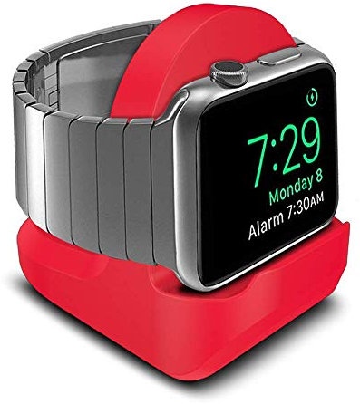 Pokanic Progettato compatibile con Apple Watch Stand Holder Mount Series SE / 7/6 / 5/4 / 3/2 / 1 / 45 mm / 44 mm / 42 mm / 41 mm / 40 mm / 38 mm Stand con Night Stand gestione cavo slot (rosso)
