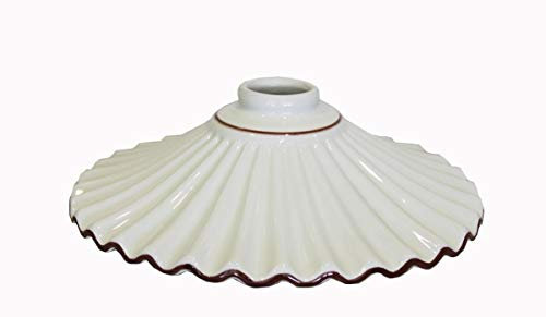Ricambio paralume piatto in ceramica bianca con bordo marrone per lampadario a sospensione classico rustico country - 30 cm 100% Made in Italy