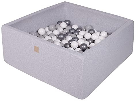 MEOWBABY Bällebad Baby - Quadrat 90x90x40cm Ball Pit für Kinder ab 1 Jahr mit 200 Bälle - Weiches & Sicheres Bällepool, Cotton, Hellgrau