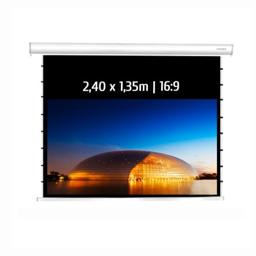 KIMEX - Ecran de Projection - A déroulement motorisé - Tensionné - 2,40x1,35m - Format 16:9 - Fonction Wi-FI - Carter Blanc - 049-3514W