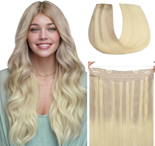 hotbanana Secret Hair Extensions Echthaar 30cm 70g | Aschblond bis Goldblond und Platinblond Remy Haarverlängerung mit Invisible Draht Secret Draht Haarverlängerungen,