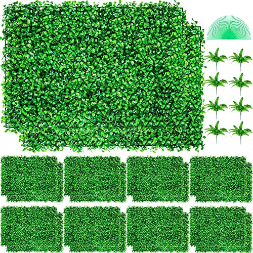 VEVOR Hierba Artificial Verde de 24 Piezas 61 x 40,6 cm, Panel de Boj de Hiedra Artificial de Alta Densidad contra UV y 100% PE, Plantas Artificiales Decorativas para Pared, Jardines, Patio Trasero