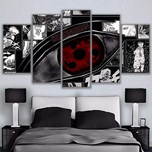 BAIOKAISHUII Modulare Wandkunst Bilder Leinwand HD gedruckt Anime Gemälde 5 Stück Naruto Sharingan Poster Modern Home Decor Room-Rahmenlos