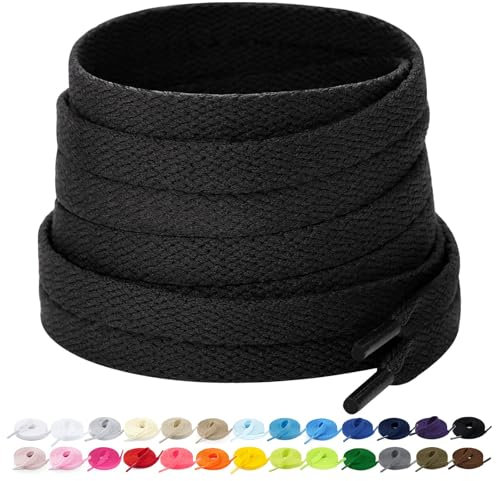 2 Paia di Lacci Piatti per Scarpe, Lacci di Ricambio Premium da 8 mm (Larghezza) per Scarpe da Ginnastica, Scarpe Sportive e Casual Nero 120cm