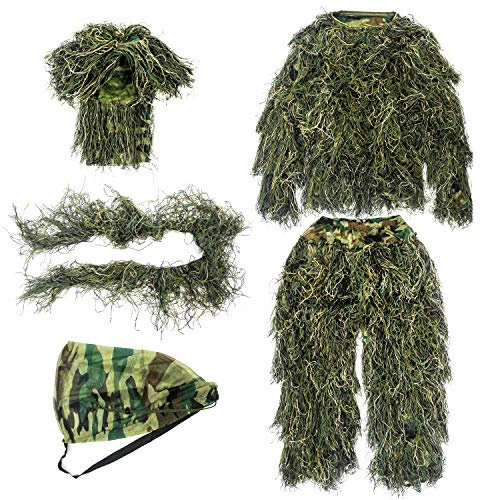 GUGULUZA Erwachsene 3D Ghillie Anzug Dschungel Wald Camouflage Jagd Kleidung, camouflage, M-L