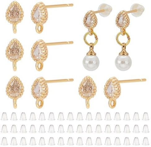 BENECREAT 10PCS 18 Karat vergoldete Ohrstecker Nieten Teardrop Zirkonia Ohrring Befunde mit Schlaufe für Ohrringe DIY Schmuckherstellung, Loch: 1mm
