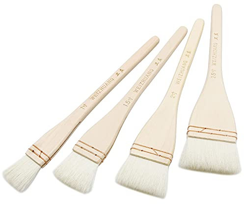 Longdex Creative Mark Lot de 4 pinceaux professionnels en poils de chèvre blancs doux pour le lavage, le travail fond, l'aquarelle et la poterie en céramique
